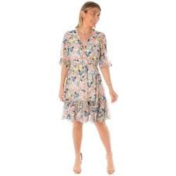 NWT💗💗 Taylor Floral Print Chiffon Dress Smocked Waist A-Line Tiered - Picture 3 of 8
